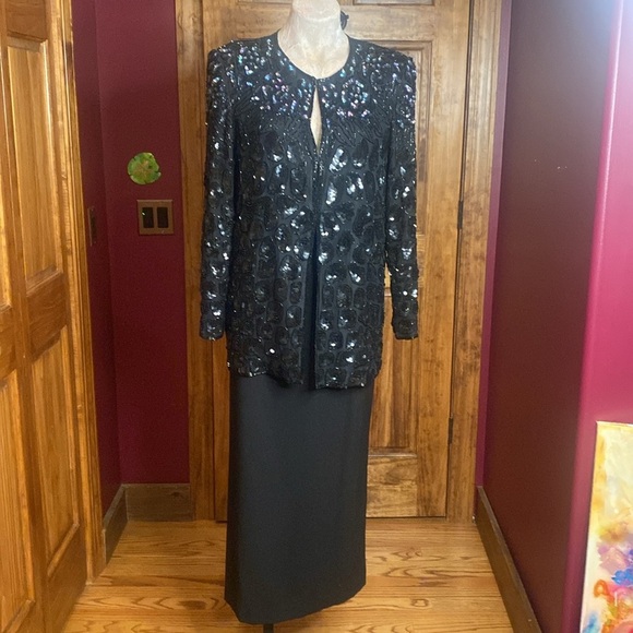 VNTG 60s Mark & John by Gopal Black n opalescent Sequin Beaded Silk Jacket Sz L - Picture 5 of 16